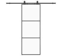 Porte coulissante avec ferrure, noir, 76 x 205 cm, verre ESG, rail coulissant en acier revêtu par pulvérisation, peu encombrant, pour maison, chambre, intérieur et extérieur, avec joint et protection