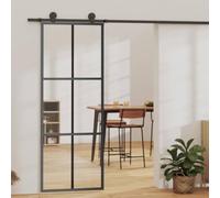 Porte coulissante avec ferrure, verre ESG et aluminium, 76 x 205 cm | Verre ESG transparent, amortisseur Soft Stop, kit de ferrures inclus, acier revêtu par pulvérisation, montage facile
