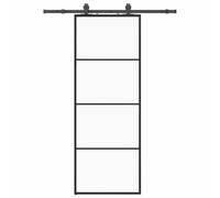 Porte coulissante avec ferrure, verre ESG, noir, 76 x 205 cm, acier revêtu par pulvérisation, peu encombrant, pour chambre, maison, appartement, intérieur et extérieur, avec joint et insonorisation