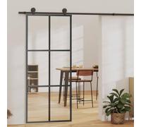 Porte coulissante avec ferrure, verre trempé et cadre en aluminium, 90 x | Verre ESG transparent, cadre en aluminium, amortisseur Soft Stop, kit de ferrures en acier revêtu par pulvérisation
