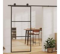 Porte coulissante avec ferrures en verre trempé et aluminium, 90 x 205 cm | Verre ESG, cadre en aluminium, amortisseur Soft Stop, acier revêtu par pulvérisation, kit de montage inclus