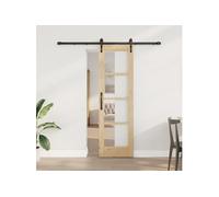 vidaXL Porte coulissante Nature 61 x 198,5 cm en pin massif et verre