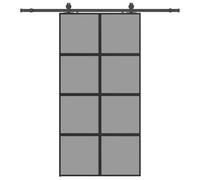 Porte Coulissante avec Kit de Quincaillerie Noir 102,5x205 cm | Verre trempé,rails acier enduit poudre,glissement silencieux,arrêts de porte,joints caoutchouc,murs bois béton