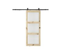 Porte coulissante avec système en applique en bois et verre trempé dépoli - 3 fenêtres - H205 x L63 cm - ACOSTA II