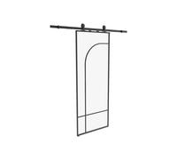 Porte coulissante avec système en applique style verrière - aluminium et verre trempé - H204 x L83 cm - Noir - CLOSIDA