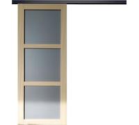 Porte Coulissante Ayous 3 Panneaux Gris RAL 7035 H204 x L73 + Rail alu Bandeau noir