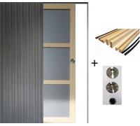 Porte Coulissante Ayous 3 Panneaux Gris RAL 7035 H204 x L83 + Systeme a Galandage et kit finition inclus (coquille et tire doigt)