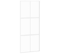 Porte Coulissante Blanc 90x205 cm Verre Trempé Aluminium | Cadre aluminium,verre trempé transparent,butoir silencieux,design fin minimaliste,kit quincaillerie requis