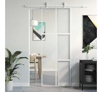 Porte coulissante blanche 76 x 205 cm en verre trempé et cadre en aluminium | Verre transparent translucide, butoir de porte silencieux, minimaliste, pour les pièces claires