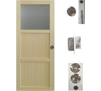 Porte Coulissante bois Ayous 2 Panneaux + 1 Vitrage H204 x L73 + serrure aÂ condamnation