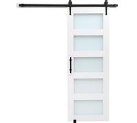 Porte coulissante de grange, 762 x 2134 mm, panneau MDF haute résistance et verre, porte de grange avec kit de quincaillerie, surface en PVC imperméable, facile à installer, cadre en H, coulissement f