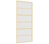 Porte Coulissante Doré 90x205 cm Verre ESG Dépoli et Aluminium | Verre dépoli, cadre aluminium, butoir, mécanisme tampon, design minimaliste, intérieur