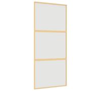 Porte Coulissante Doré 90x205 cm Verre ESG Dépoli et Aluminium | Verre dépoli, cadre aluminium, mécanisme tampon, butoir de porte, design minimaliste, kit quincaillerie requis
