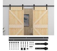 Porte coulissante double, 2 portes, bois de pin massif naturel, rail en acier traité, 183x5,5x210 cm, kit complet, noir, usage intérieur