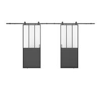 Porte coulissante double atelier avec système en applique - Noir et verre trempé - 2 x H205 x L83 cm - ARTISTO II
