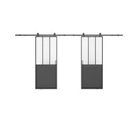 Porte coulissante double atelier avec système en applique - Noir et verre trempé - 2 x H205 x L83 cm - ARTISTO II