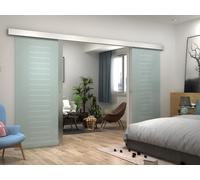 Porte coulissante double avec système en applique - 2 x H205 x L83 cm - Verre trempé dépoli - ASTANA