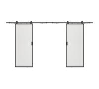 Porte coulissante double avec système en applique - aluminium et verre trempé dépoli - 2 x H205 x L73 cm - LINCI II