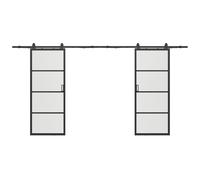 Porte coulissante double avec système en applique - aluminium et verre trempé dépoli - 2 x H205 x L73 cm - SINCA II