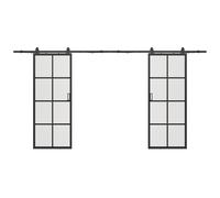 Porte coulissante double avec système en applique - aluminium et verre trempé dépoli - 2 x H205 x L83 cm - WILDEN II