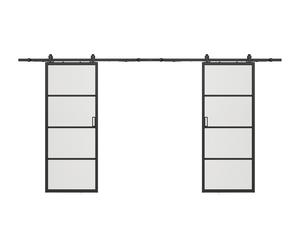Porte coulissante double avec système en applique - aluminium et verre trempé transparent - 2 x H205 x L93 cm - SINCA II
