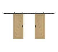 Porte coulissante double avec système en applique en bois et MDF - Naturel clair - 2 x H205 x L63 cm - BALERMA