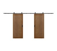 Porte coulissante double avec système en applique en MDF et bois - naturel foncé - 2 x H205 x L73 cm - SANDORA