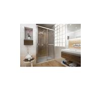 Porte coulissante droite, 2 éléments sans seuil ANCOSMART en verre Sécurit transparent 6 mm, 160x200 cm, profil argent poli brillant