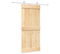 Porte Coulissante en Bois de Pin Massif 90 x 210 cm, Finition Naturelle | Bois massif robuste, rail acier durable, coulissement fluide, design compact gain de place, entretien facile
