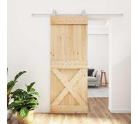 Porte coulissante en pin massif - 80 x 210 cm - Porte en bois non traité | Bois massif de pin non traité, 80 x 210 cm, rail supérieur, acier revêtu par pulvérisation, peu encombrant