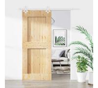 Porte coulissante en pin massif blanc 90 x 210 cm avec rail en acier | Bois de pin massif, rail en acier revêtu par pulvérisation, guide coulissant supérieur, peu encombrant, facile d'entretien