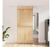 Porte coulissante en pin massif Blanc naturel 90 x 210 cm | Bois massif, rail en acier, peu encombrant, guide supérieur, facile d'entretien