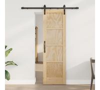 Porte coulissante en pin massif naturel 61 x 198,5 cm avec rail | Bois massif, couleur naturelle, rail en acier revêtu par pulvérisation noir, mécanisme coulissant sur le dessus