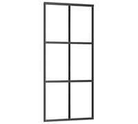 Porte coulissante en verre ESG avec cadre en aluminium - 90 x 205 cm - Noir transparent - Porte intérieure coulissante - Séparateur de pièce pour rénovation d'appartement avec protection acoustique et