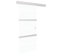 Porte coulissante en verre ESG et aluminium, 90 x 212 cm, argentée, avec rail en aluminium, verre mat, butoir de porte pour chambre, appartement, bureau, intérieur, peu encombrant, translucide