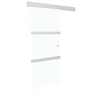 Porte coulissante en verre trempé et aluminium 76 x 205 cm avec butées souples, design peu encombrant pour chambre, appartement, bureau, avec rail et guide au sol