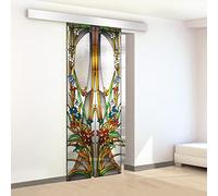 Porte coulissante en vitrail pour intérieur peint à la main Modèle ALPESH Multicolore 95x215 cm (60/85/95 cm) Clair 8 mm Kit complet de quincaillerie (95x215 cm, GAUCHE)