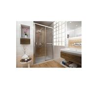 Porte coulissante gauche, 2 éléments sans seuil ANCOSMART en verre Sécurit transparent 6 mm, 160x200 cm, profil argent poli brillant