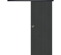 Porte Coulissante Grey OAK H204 x L93 + Rail alu Bandeau noir et coquilles