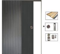 Porte Coulissante Grey OAK H204 x L93 + Systeme a Galandage et kit finition inclus (serrure)