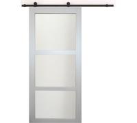 Porte Coulissante Greyria Gris Clair RAL7035 Vitree H204 x L73 + Rail aÂ roulettes Noir