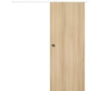 Porte Coulissante Honey OAK H204 x L73 + Rail alu Bandeau Blanc et Coquilles