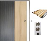 Porte Coulissante Honey OAK H204 x L83 + Systeme a Galandage et kit finition inclus (coquille et tire doigt)