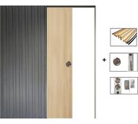 Porte Coulissante Honey OAK H204 x L83 + Systeme a Galandage et kit finition inclus (serrure)