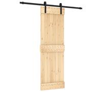 Porte Coulissante Intérieure, Bois de Pin Massif Naturel, Rail Acier Noir, Mécanisme Glissant Supérieur, 70 x 210 cm, Design Gain de Place