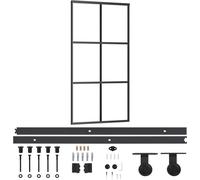 Porte coulissante intérieure, kit quincaillerie rail 200 cm, verre ESG transparent et aluminium noir, système arrêt progressif silencieux, 102x205 cm