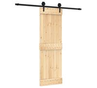 Porte Coulissante Intérieure, Mécanisme Compresseur, Bois de Pin Massif, Rail Acier Revêtu, 200 x 5,5 x 210 cm, Finition Naturelle