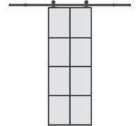 Porte coulissante intérieure, verre ESG mat, cadre aluminium noir, kit quincaillerie acier, 76x205 cm, rail 213,5 cm, charge 100 kg
