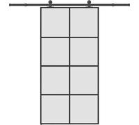 Porte coulissante intérieure, verre trempé ESG dépoli, cadre aluminium noir, kit quincaillerie acier, 102,5x205 cm, rail 213,5 cm, charge max 100 kg