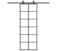 Porte Coulissante Kit De Quincaillerie Noir 76x205 Cm Verre ESG | Rails en acier enduit de poudre, glissement silencieux, arrêts de porte, joints en caoutchouc, murs en bois et béton